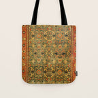 Tabriz Green Orange Rug Print Tote Bag Gallery Image 1
