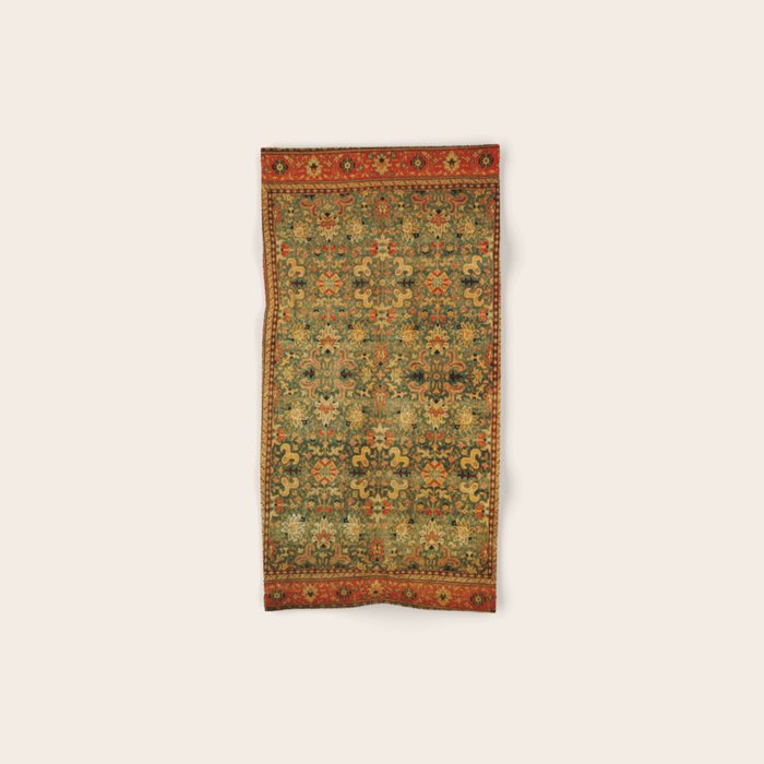 Tabriz Green Orange Rug Print Bath Towel Gallery Image 1