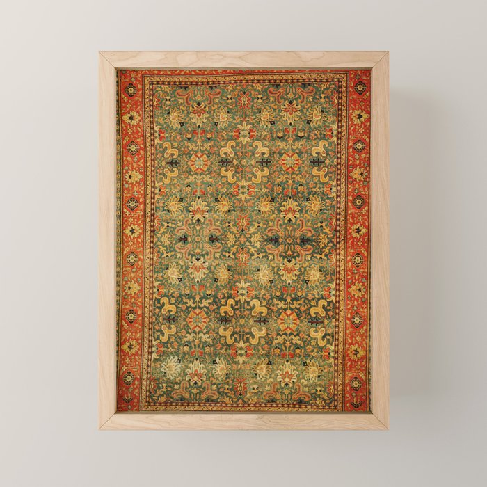 Tabriz Green Orange Rug Print Mini Art Print Gallery Image 1