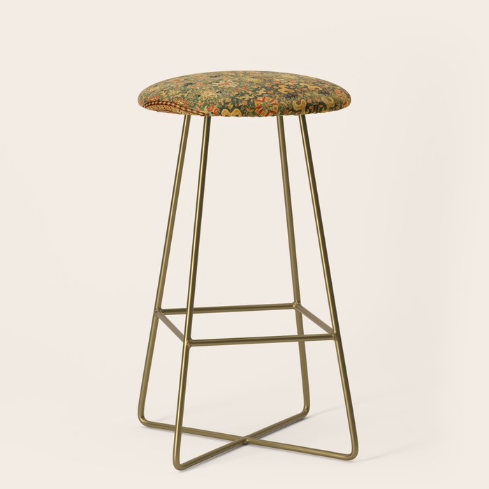 Tabriz Green Orange Rug Print Stool Gallery Image 2
