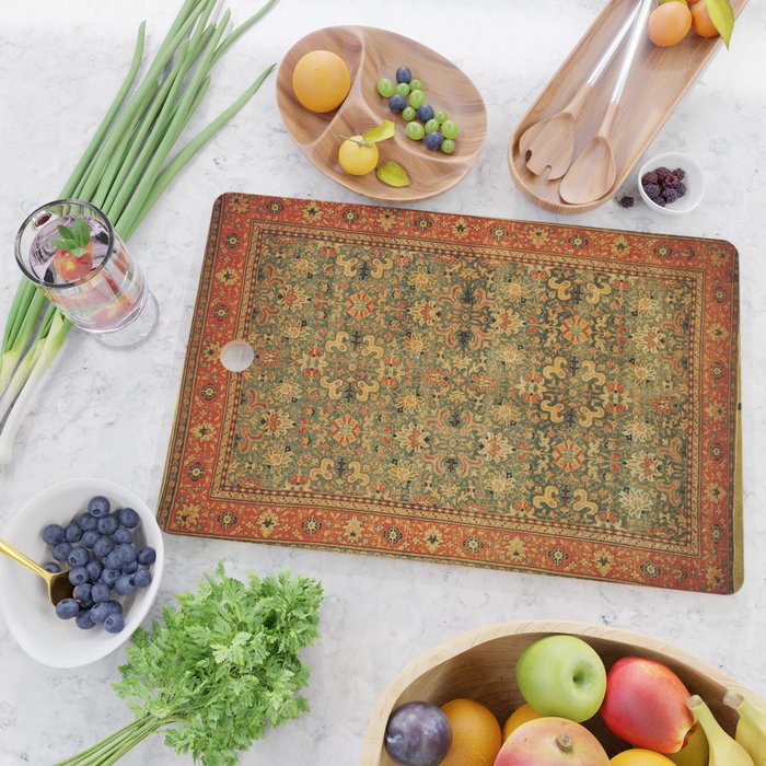 Tabriz Green Orange Rug Print Cutting Board Gallery Image 2