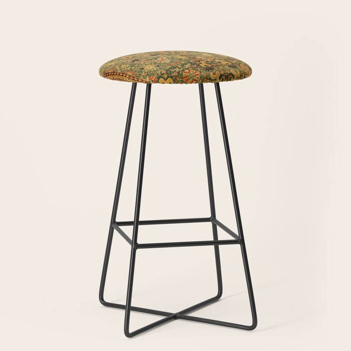 Tabriz Green Orange Rug Print Stool Gallery Image 1