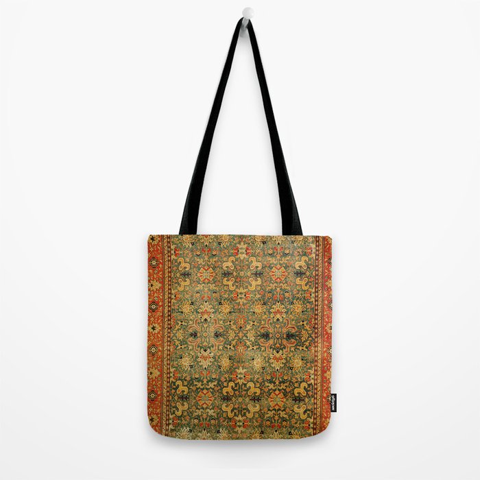 Tabriz Green Orange Rug Print Tote Bag Gallery Image 2