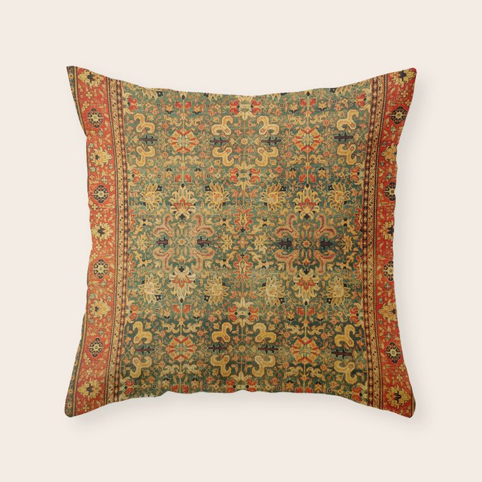 Tabriz Green Orange Rug Print Throw Pillow Gallery Image 6