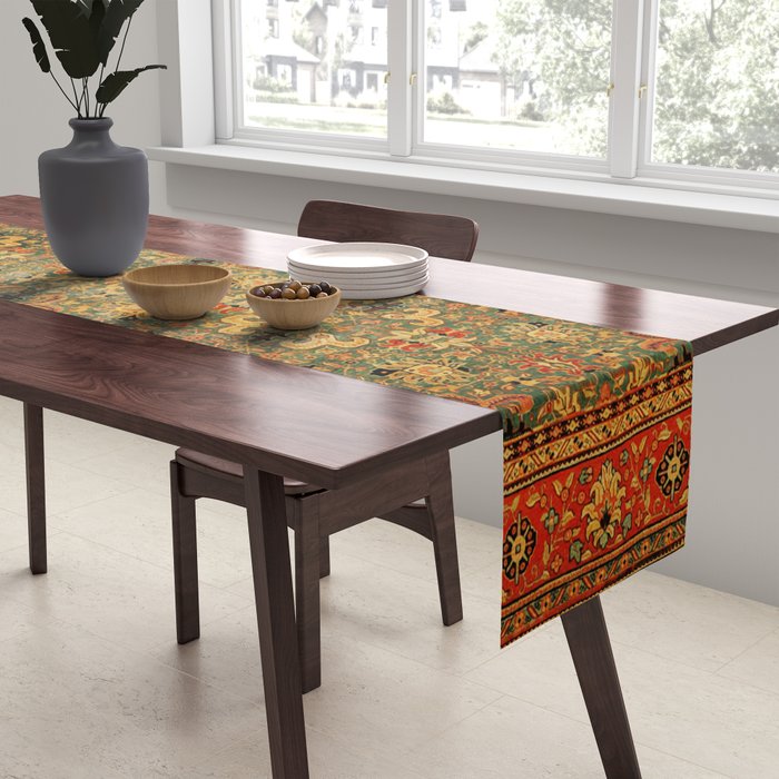 Tabriz Green Orange Rug Print Table Runner Gallery Image 2