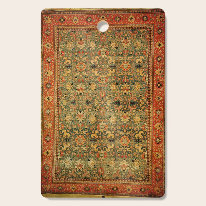 Tabriz Green Orange Rug Print Cutting Board Gallery Image 1
