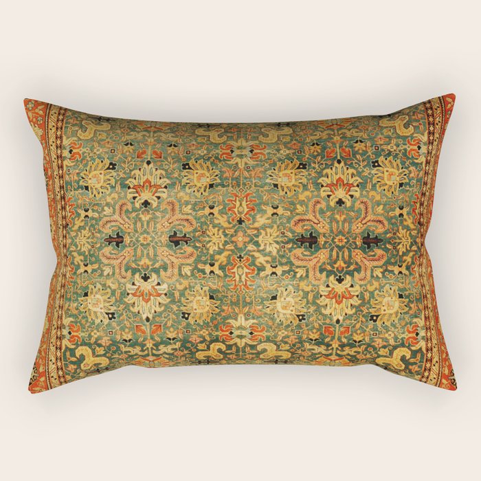 Tabriz Green Orange Rug Print Rectangular Pillow Gallery Image 2