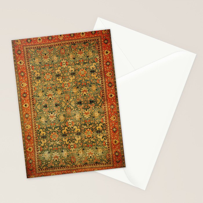 Tabriz Green Orange Rug Print Stationery Card Gallery Image 2