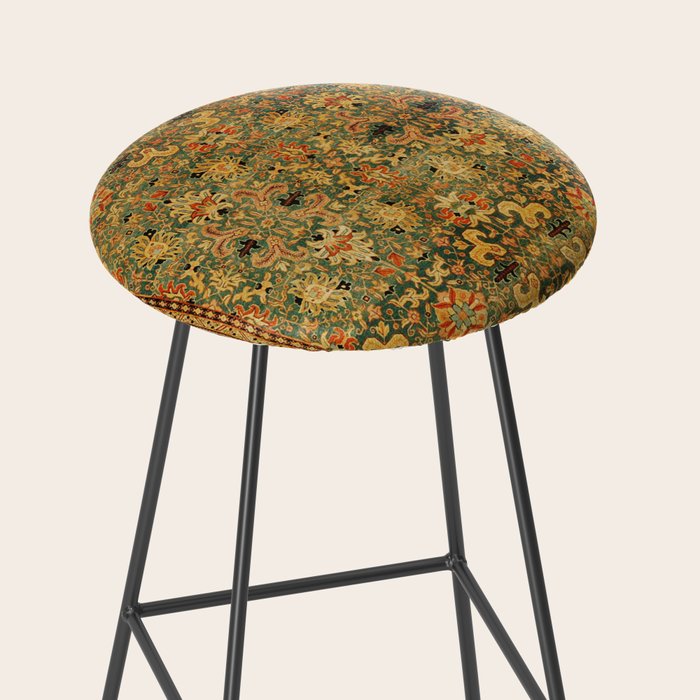 Tabriz Green Orange Rug Print Stool Gallery Image 2