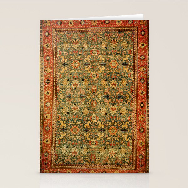 Tabriz Green Orange Rug Print Stationery Card Gallery Image 2