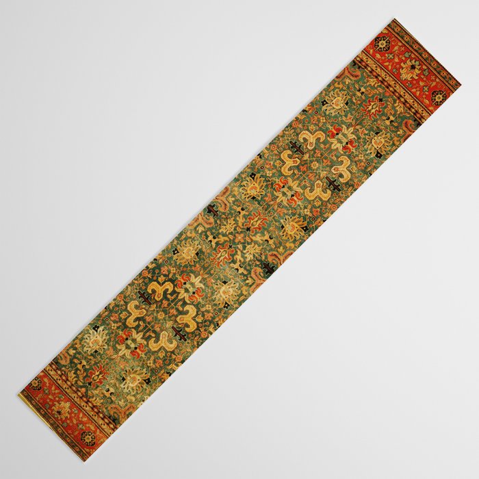 Tabriz Green Orange Rug Print Table Runner Gallery Image 3