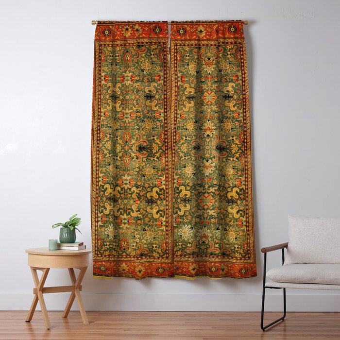 Tabriz Green Orange Rug Print Window Curtain Gallery Image 5