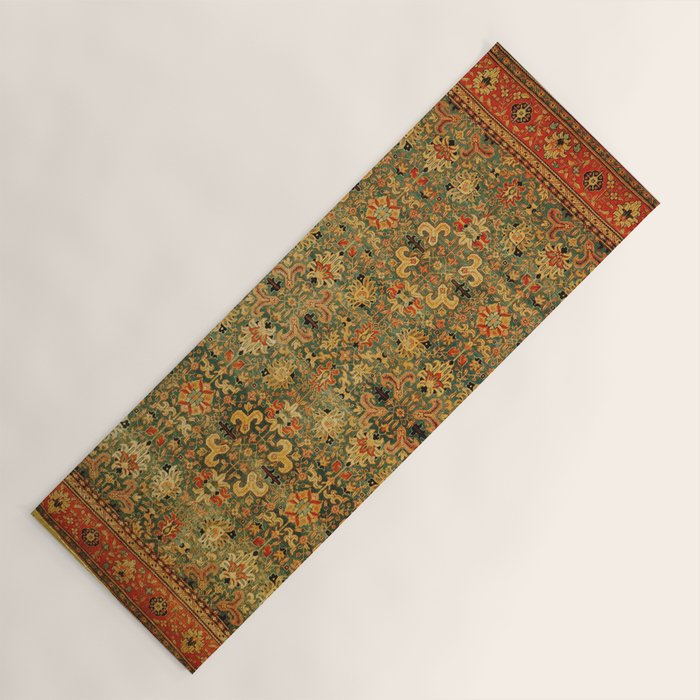 Tabriz Green Orange Rug Print Yoga Mat Gallery Image 1