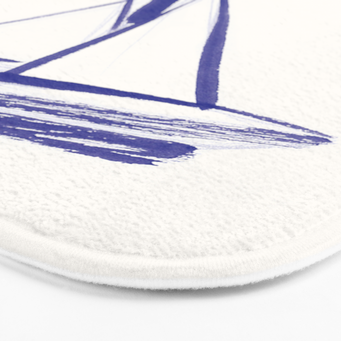 Sailboat Drawing - Blue White Bath Mat Gallery Image 3