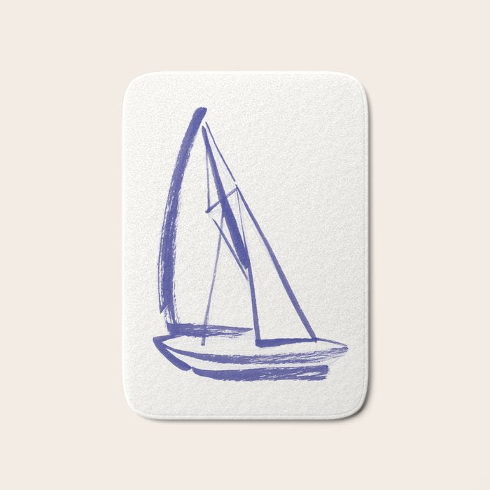 Sailboat Drawing - Blue White Bath Mat Gallery Image 1