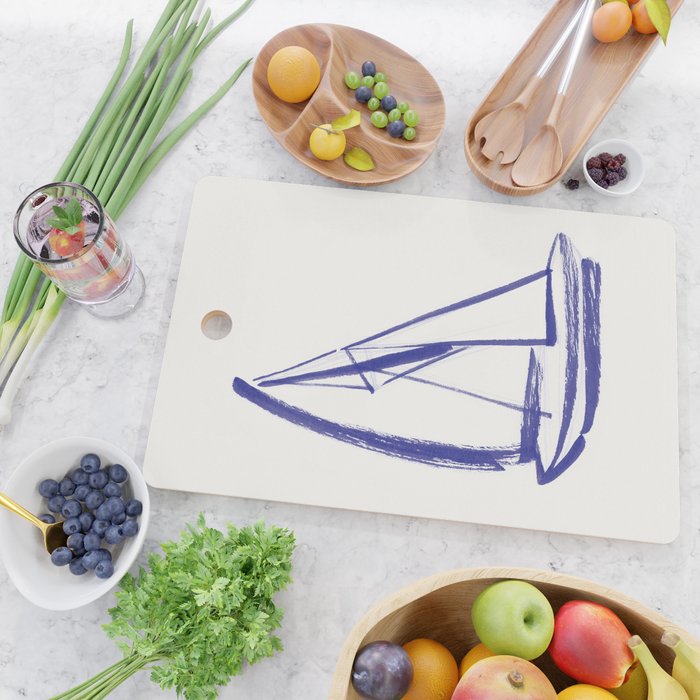 Sailboat Drawing - Blue White Cutting Board Gallery Image 2