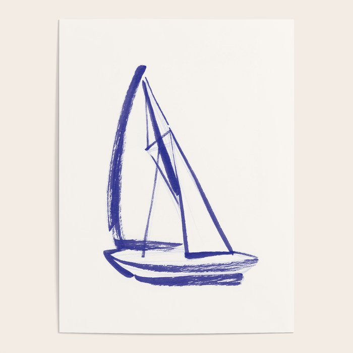 Sailboat Drawing - Blue White Poster Gallery Image 1
