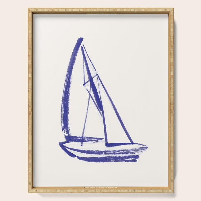 Sailboat Drawing - Blue White Serving Tray Gallery Image 1