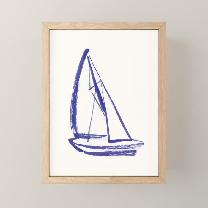 Sailboat Drawing - Blue White Mini Art Print Gallery Image 1
