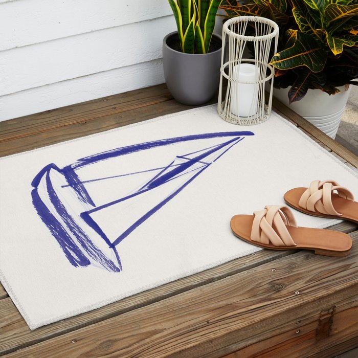 Sailboat Drawing - Blue White Outdoor Rug Gallery Image 2