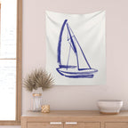 Sailboat Drawing - Blue White Wall Tapestry Gallery Image 2