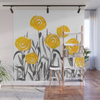 Fall Sunshine, Floral Watercolor Print, Yellow and Gray Wall Mural Gallery Image 1