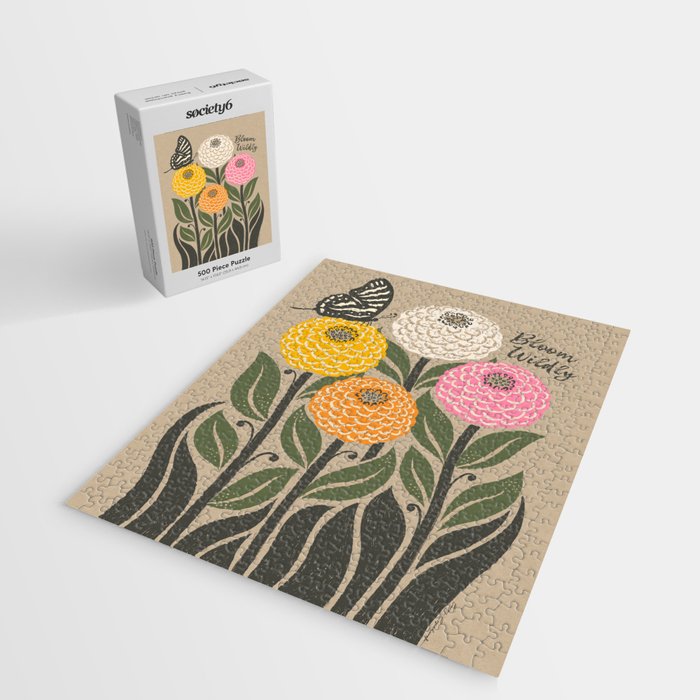 Bloom Wildly - Colorful Zinnia Flowers and Butterfly Jigsaw Puzzle Gallery Image 2