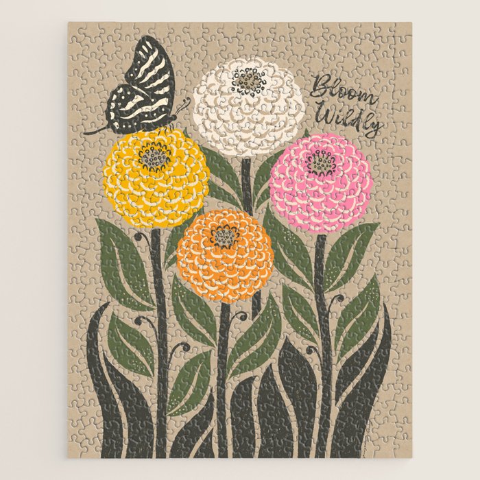 Bloom Wildly - Colorful Zinnia Flowers and Butterfly Jigsaw Puzzle Gallery Image 1
