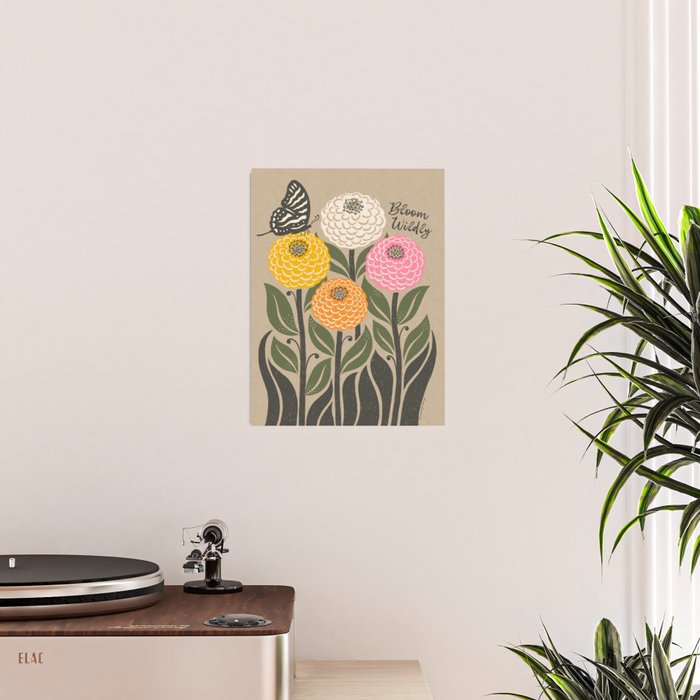 Bloom Wildly - Colorful Zinnia Flowers and Butterfly Poster Gallery Image 2