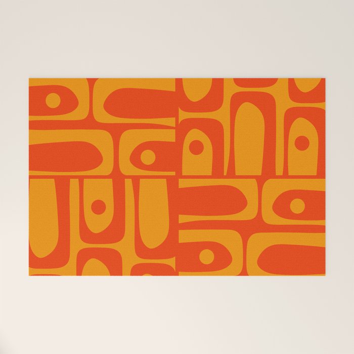 Mid Century Modern Piquet Abstract Orange Yellow Retro Contemporary Pattern Welcome Mat Gallery Image 1
