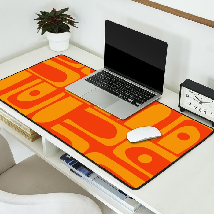 Mid Century Modern Piquet Abstract Orange Yellow Retro Contemporary Pattern Desk Mat Gallery Image 2