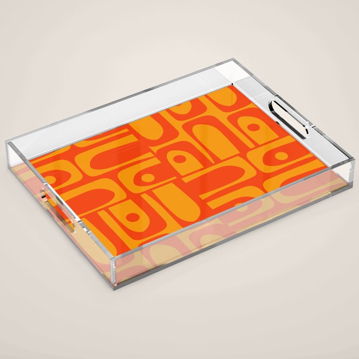 Mid Century Modern Piquet Abstract Orange Yellow Retro Contemporary Pattern Acrylic Tray Gallery Image 1