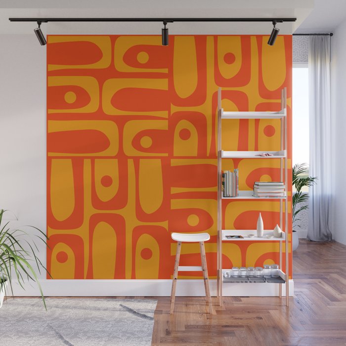 Mid Century Modern Piquet Abstract Orange Yellow Retro Contemporary Pattern Wall Mural Gallery Image 1