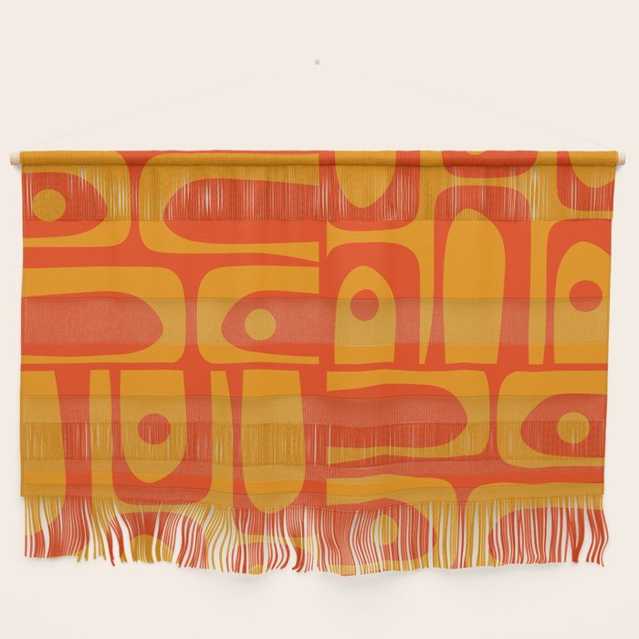 Mid Century Modern Piquet Abstract Orange Yellow Retro Contemporary Pattern Wall Hanging Gallery Image 1