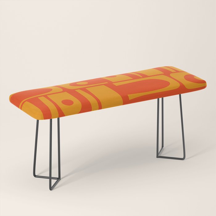 Mid Century Modern Piquet Abstract Orange Yellow Retro Contemporary Pattern Bench Gallery Image 1