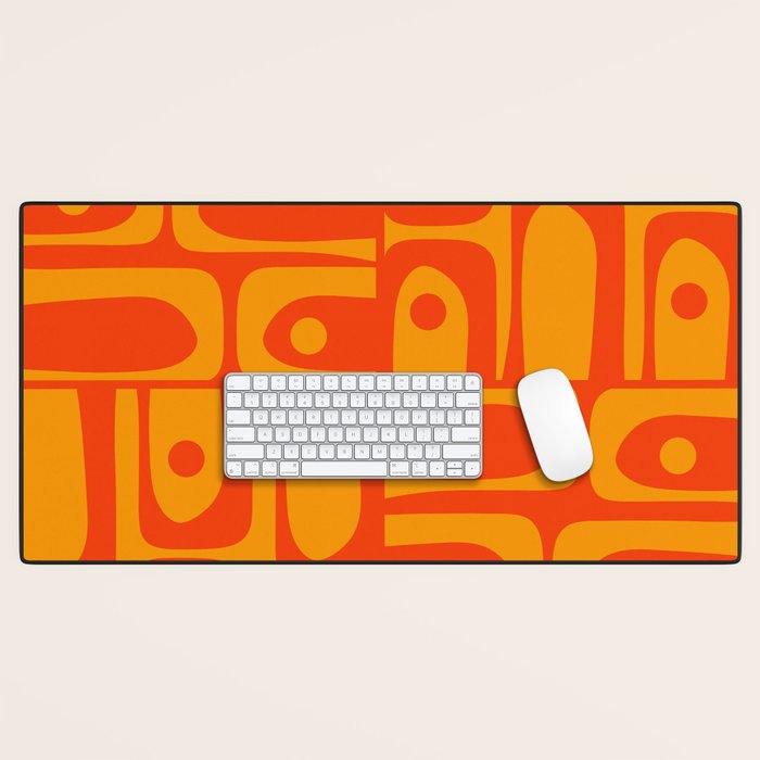 Mid Century Modern Piquet Abstract Orange Yellow Retro Contemporary Pattern Desk Mat Gallery Image 1