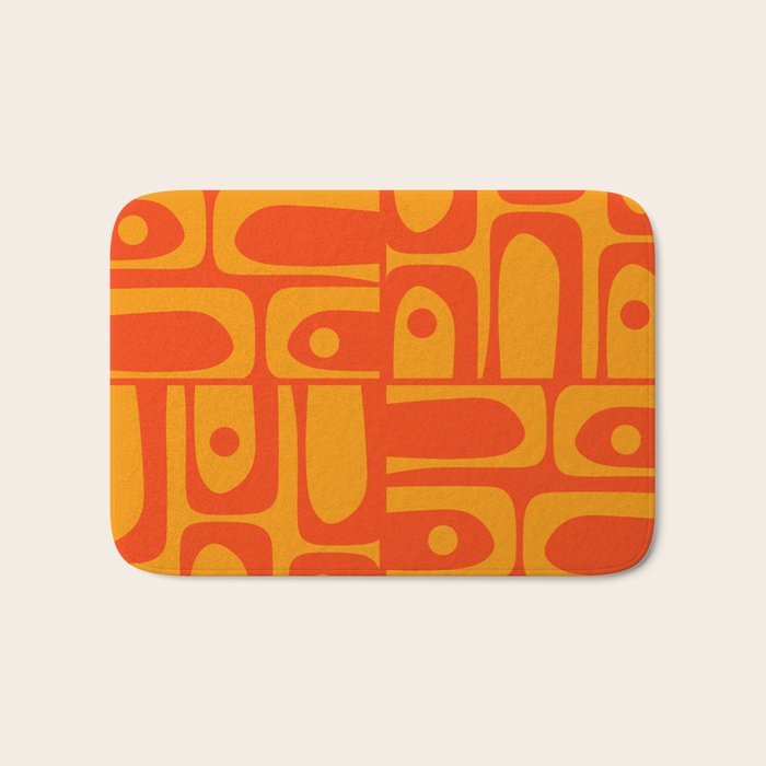 Mid Century Modern Piquet Abstract Orange Yellow Retro Contemporary Pattern Bath Mat Gallery Image 1
