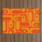 Mid Century Modern Piquet Abstract Orange Yellow Retro Contemporary Pattern Outdoor Rug Gallery Image 1
