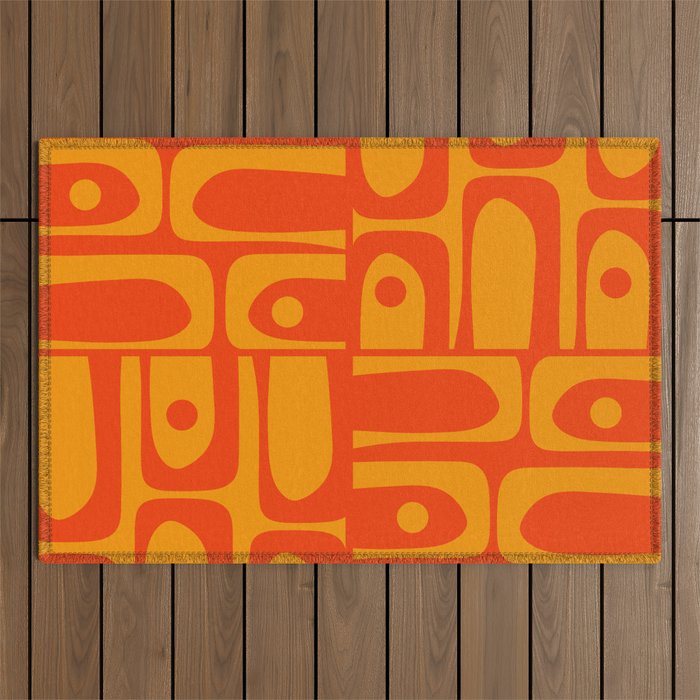 Mid Century Modern Piquet Abstract Orange Yellow Retro Contemporary Pattern Outdoor Rug Gallery Image 1
