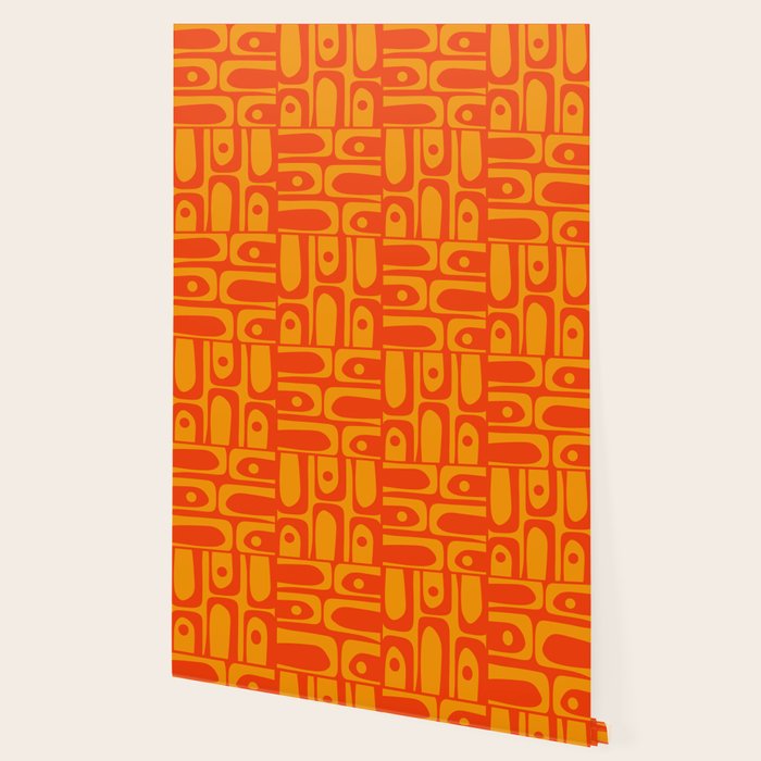 Mid Century Modern Piquet Abstract Orange Yellow Retro Contemporary Pattern Wallpaper Gallery Image 2