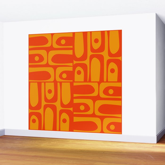 Mid Century Modern Piquet Abstract Orange Yellow Retro Contemporary Pattern Wall Mural Gallery Image 2