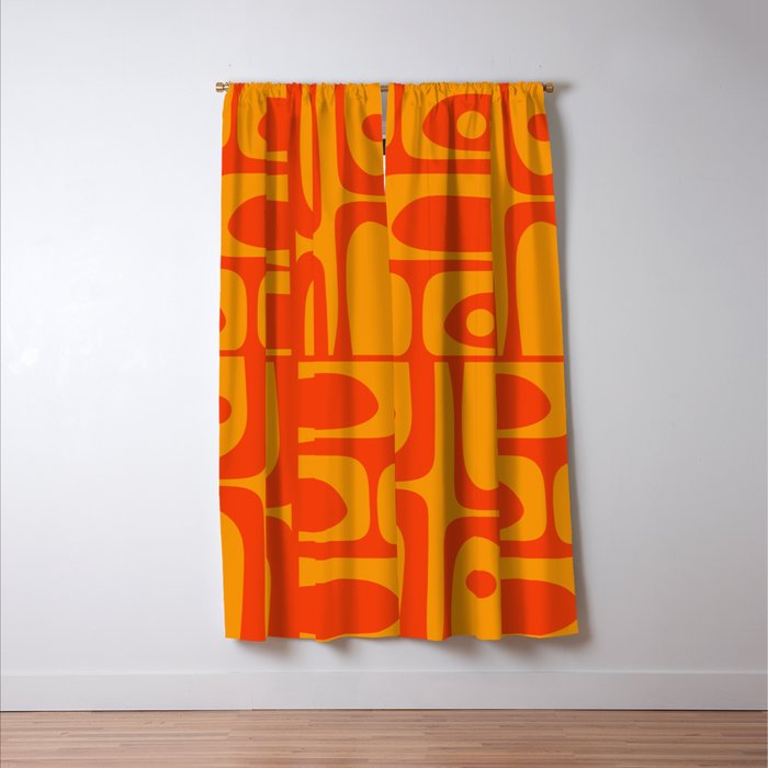 Mid Century Modern Piquet Abstract Orange Yellow Retro Contemporary Pattern Window Curtain Gallery Image 3