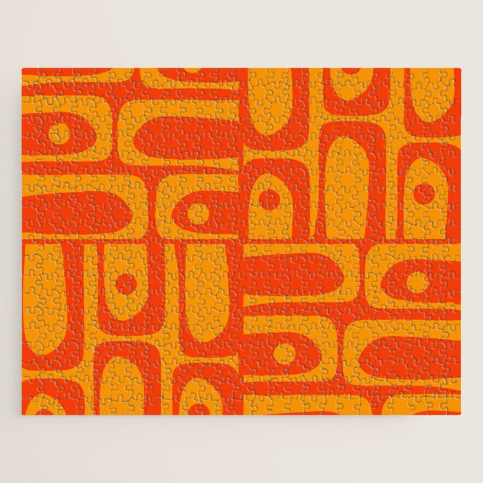Mid Century Modern Piquet Abstract Orange Yellow Retro Contemporary Pattern Jigsaw Puzzle Gallery Image 1