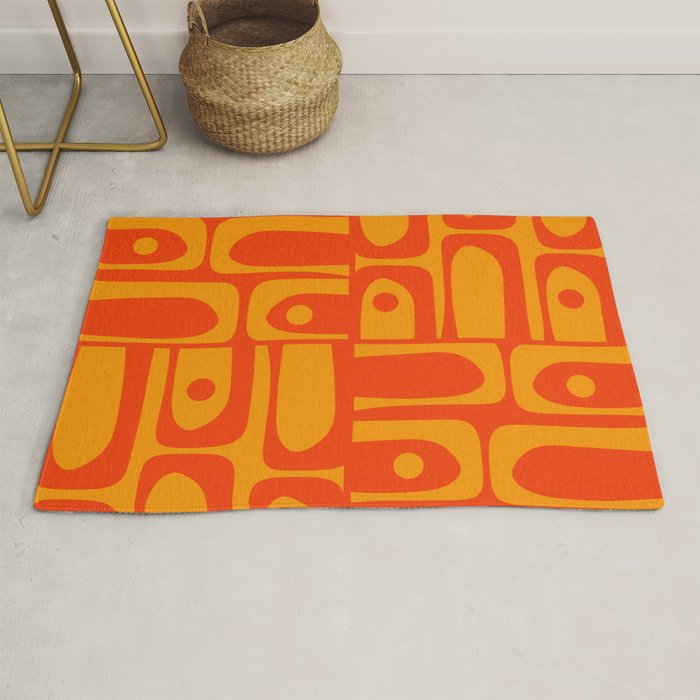 Mid Century Modern Piquet Abstract Orange Yellow Retro Contemporary Pattern Rug Gallery Image 1