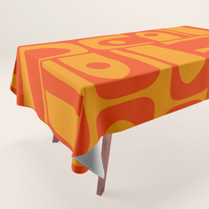 Mid Century Modern Piquet Abstract Orange Yellow Retro Contemporary Pattern Tablecloth Gallery Image 1
