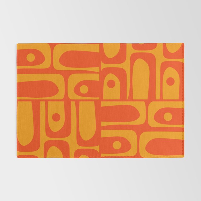 Mid Century Modern Piquet Abstract Orange Yellow Retro Contemporary Pattern Rug Gallery Image 2