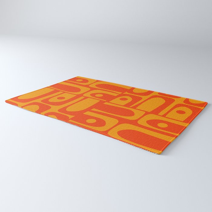 Mid Century Modern Piquet Abstract Orange Yellow Retro Contemporary Pattern Rug Gallery Image 3