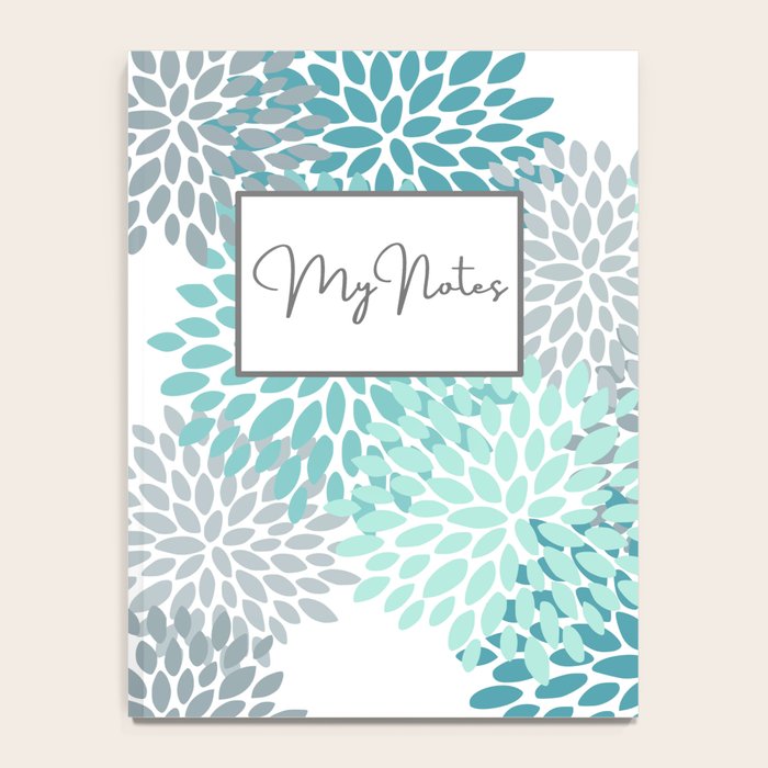 Floral Pattern, Aqua, Teal, Turquoise and Gray Notebook Gallery Image 4