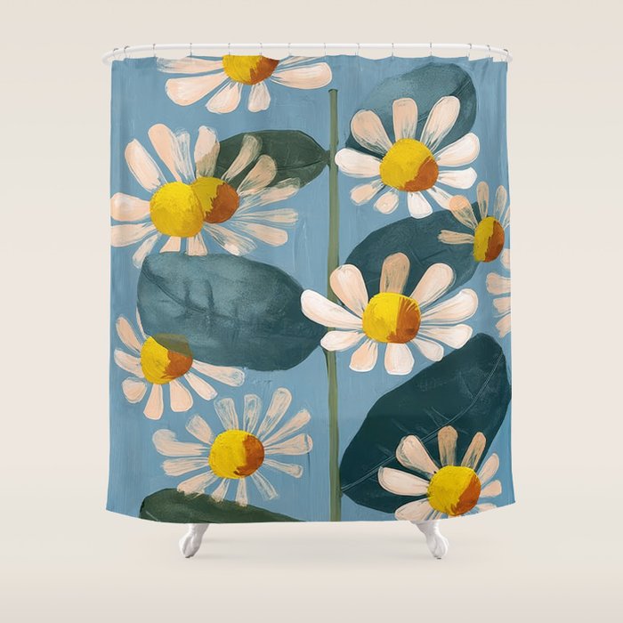 Daisy Flower Painting Shower Curtain Gallery Image 1