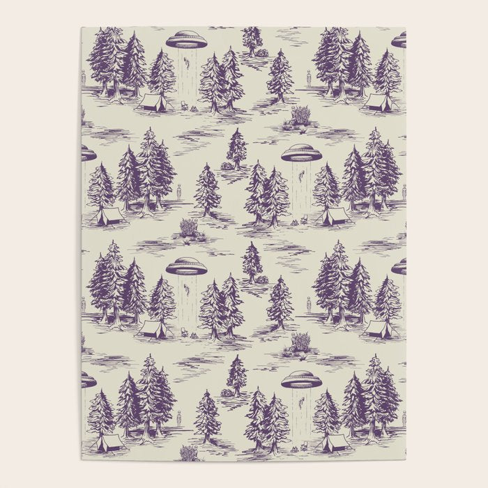 Purple Alien Abduction Toile De Jouy Pattern Poster Gallery Image 1